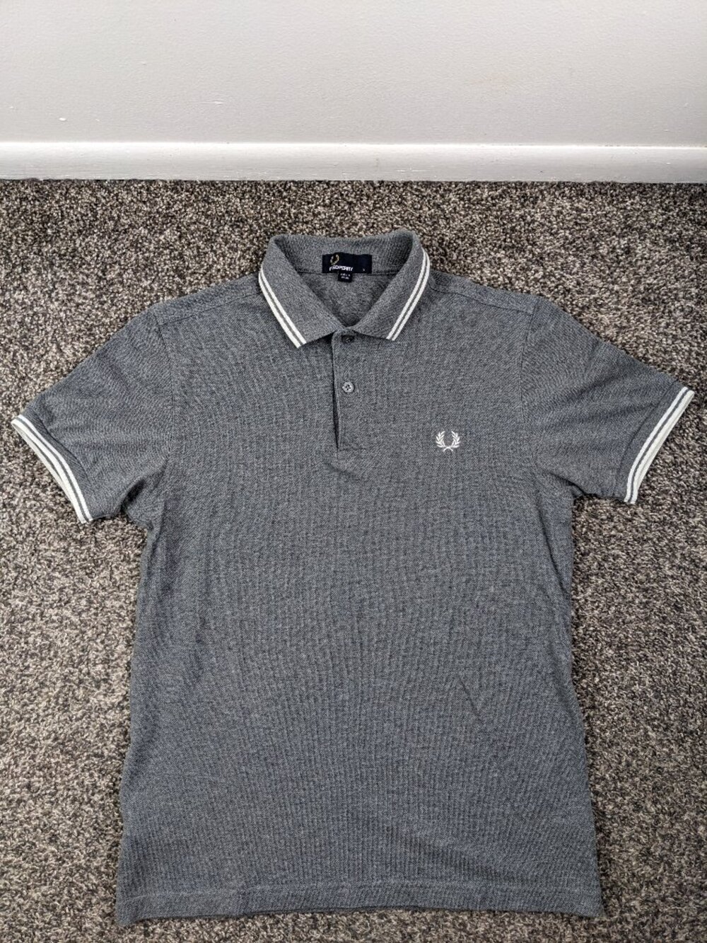 Fred Perry Polo Shirt Pique Cotton Twin Tipped Gray Mens Small